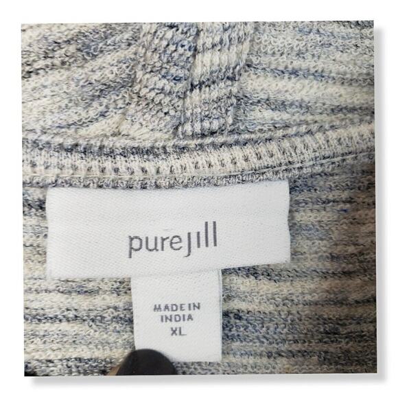 PURE J Jill Knit Top XL Blue Ivory Sleeveless Textured Cowl Neck Lagenlook Beach - Picture 3 of 8